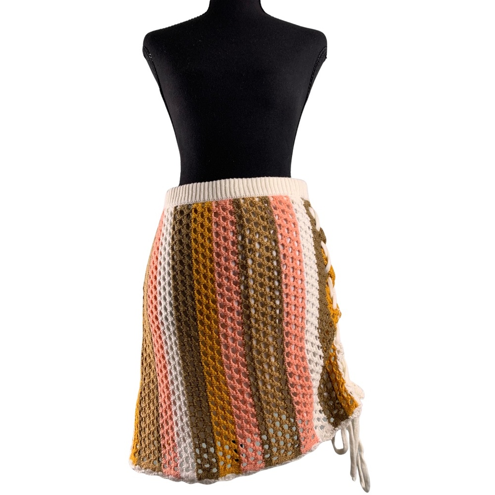 Le Lis Crochet Mini Skirt Stripes Ruched Side Mermaid Women's M Beach Vacation
